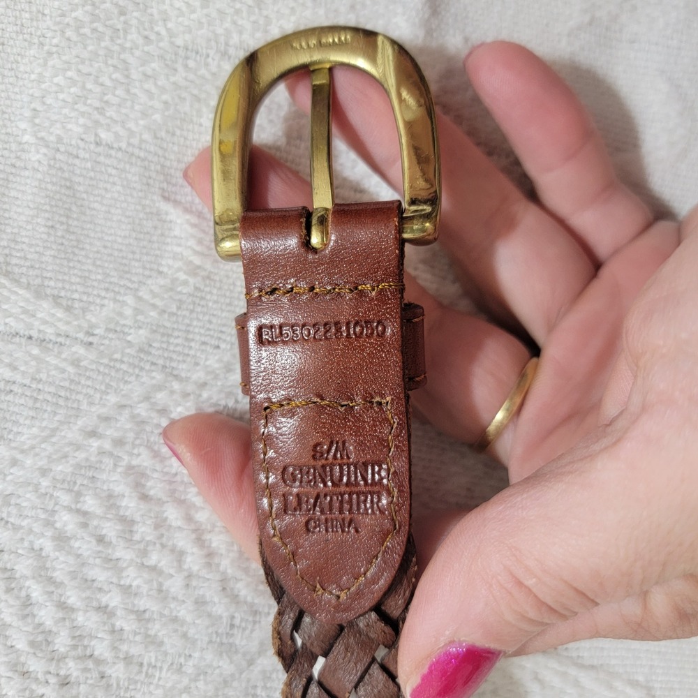 Ralph Lauren Braided Leather Belt in Brown with Gold Buckle - Picture 4 of 9